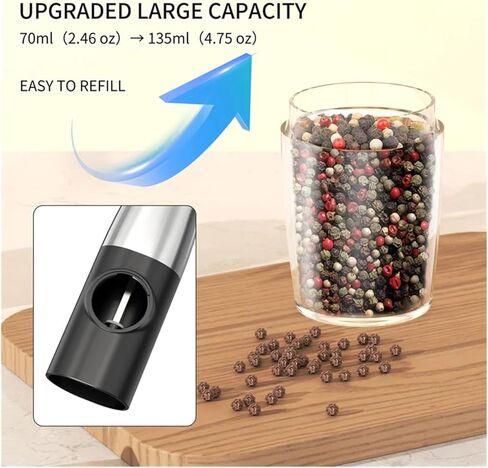 مطحنة فلفل ملح كهربائية قابلة لإعادة الشحن عبر USB، خشونة قابلة للتعديل، مطحنة مسحوق فلفل مطحون طازج، طبخ المطبخ (قطعتان باللون الأسود) in Kuwait