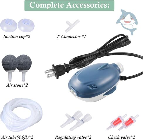 Dirvin 2W 2.5W Silent Aquarium Air Pump -Dual Motor 45GPH/70GPH Small Oxygen Pump, Adjustable Aquarium Aerator with Accessories for Up to 80 Gallon Fish Tank in Kuwait