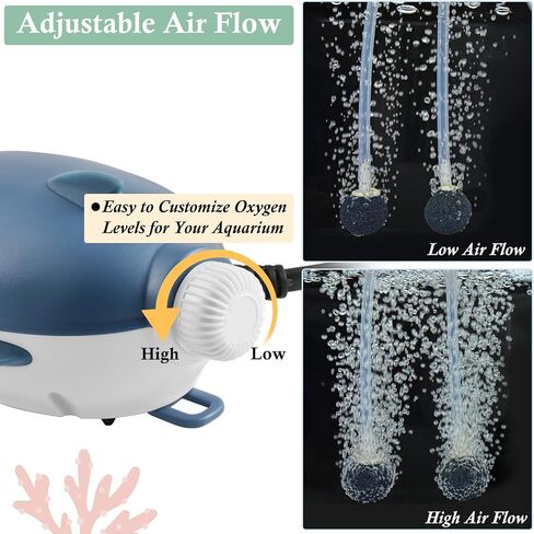 Dirvin 2W 2.5W Silent Aquarium Air Pump -Dual Motor 45GPH/70GPH Small Oxygen Pump, Adjustable Aquarium Aerator with Accessories for Up to 80 Gallon Fish Tank in Kuwait