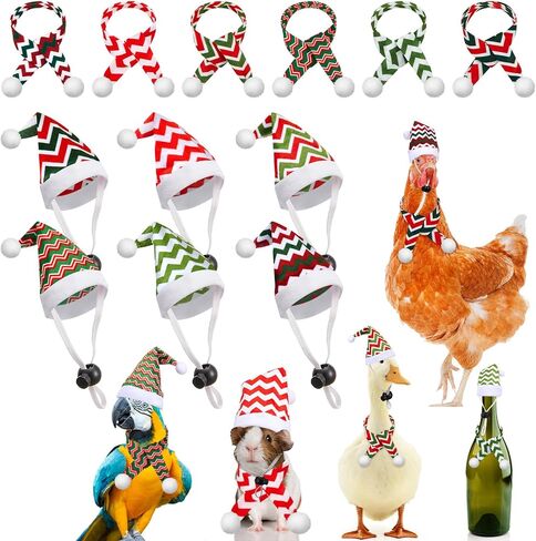Weewooday 12 Pcs Mini Christmas Pet Santa Hat Scarf Set Adult Xmas Small Animal Tiny Santa Hat with Adjustable Chin Strap for Chicken Cat Dog Hamster Guinea Gift (Small,Ripple Style) in Saudi Arabia