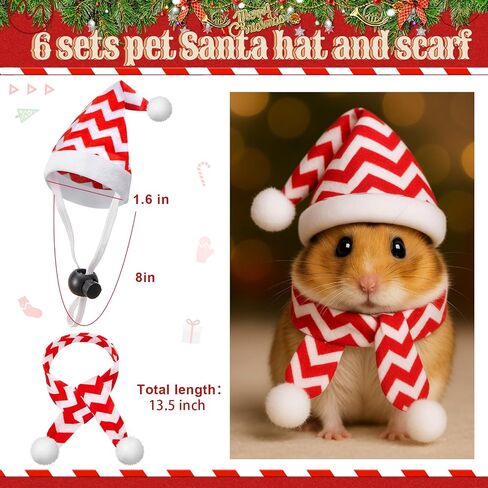 Weewooday 12 Pcs Mini Christmas Pet Santa Hat Scarf Set Adult Xmas Small Animal Tiny Santa Hat with Adjustable Chin Strap for Chicken Cat Dog Hamster Guinea Gift (Small,Ripple Style) in Saudi Arabia