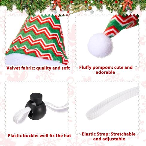 Weewooday 12 Pcs Mini Christmas Pet Santa Hat Scarf Set Adult Xmas Small Animal Tiny Santa Hat with Adjustable Chin Strap for Chicken Cat Dog Hamster Guinea Gift (Small,Ripple Style) in Saudi Arabia