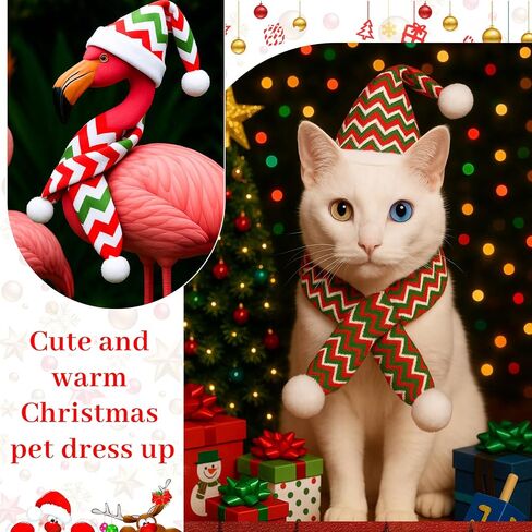 Weewooday 12 Pcs Mini Christmas Pet Santa Hat Scarf Set Adult Xmas Small Animal Tiny Santa Hat with Adjustable Chin Strap for Chicken Cat Dog Hamster Guinea Gift (Small,Ripple Style) in Saudi Arabia