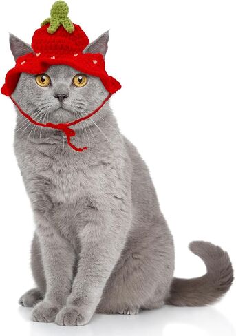 Cat Hat, Cute Flower Crochet Cat Hat Knitted Costume Headwear for Kitten Dog Puppy Pet Halloween Christmas Small Knit Cap Clothes Decoration (Pink) in Saudi Arabia