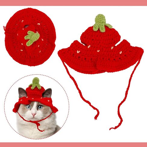 Cat Hat, Cute Flower Crochet Cat Hat Knitted Costume Headwear for Kitten Dog Puppy Pet Halloween Christmas Small Knit Cap Clothes Decoration (Pink) in Saudi Arabia