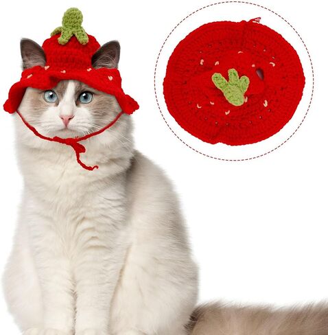 Cat Hat, Cute Flower Crochet Cat Hat Knitted Costume Headwear for Kitten Dog Puppy Pet Halloween Christmas Small Knit Cap Clothes Decoration (Pink) in Saudi Arabia