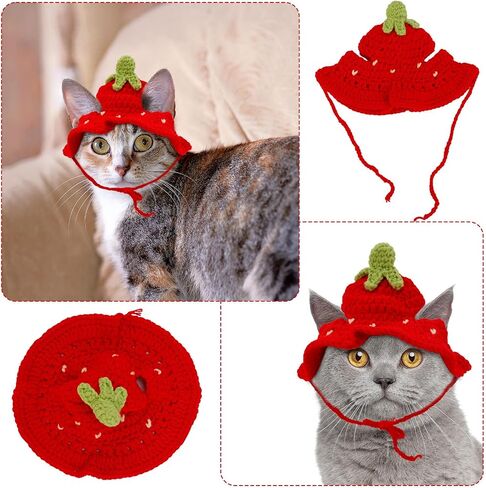 Cat Hat, Cute Flower Crochet Cat Hat Knitted Costume Headwear for Kitten Dog Puppy Pet Halloween Christmas Small Knit Cap Clothes Decoration (Pink) in Saudi Arabia