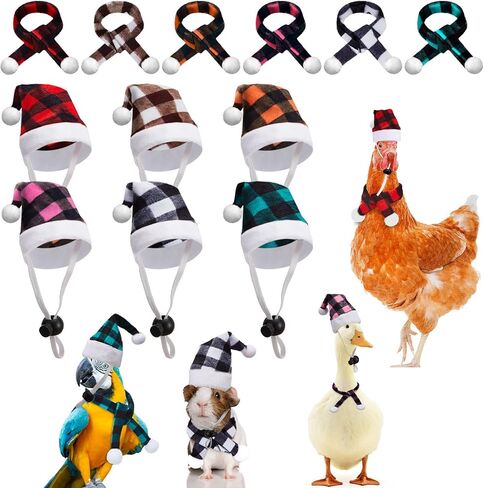 Weewooday 12 Pcs Mini Christmas Pet Santa Hat Scarf Set Adult Xmas Small Animal Tiny Santa Hat with Adjustable Chin Strap for Chicken Cat Dog Hamster Guinea Gift (Small,Ripple Style) in Saudi Arabia