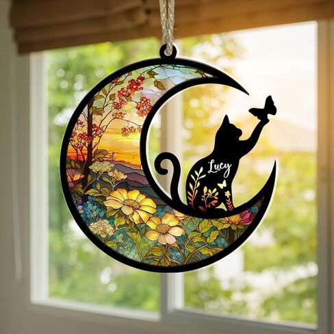 NAZENTI Personalized Cat Memorial Suncatcher, Sympathy Gift for Loss of Cat, Pet Remembrance Gift, Stained Glass Suncatcher, Custom Breed and Name, Pet Memorial Ornament Window Hanging in Saudi Arabia