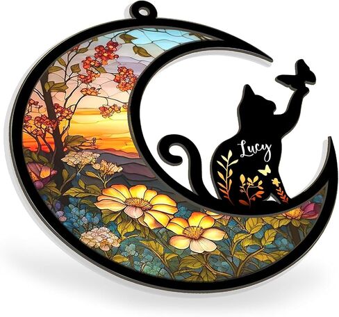 NAZENTI Personalized Cat Memorial Suncatcher, Sympathy Gift for Loss of Cat, Pet Remembrance Gift, Stained Glass Suncatcher, Custom Breed and Name, Pet Memorial Ornament Window Hanging in Saudi Arabia