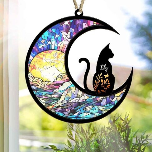 NAZENTI Personalized Cat Memorial Suncatcher, Sympathy Gift for Loss of Cat, Pet Remembrance Gift, Stained Glass Suncatcher, Custom Breed and Name, Pet Memorial Ornament Window Hanging in Saudi Arabia