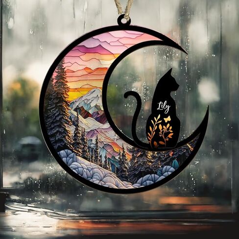 NAZENTI Personalized Cat Memorial Suncatcher, Sympathy Gift for Loss of Cat, Pet Remembrance Gift, Stained Glass Suncatcher, Custom Breed and Name, Pet Memorial Ornament Window Hanging in Saudi Arabia