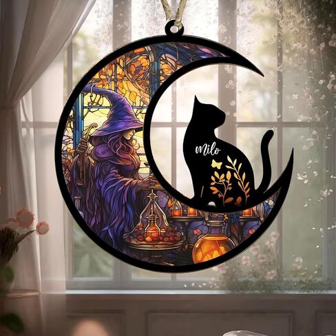 NAZENTI Personalized Cat Memorial Suncatcher, Sympathy Gift for Loss of Cat, Pet Remembrance Gift, Stained Glass Suncatcher, Custom Breed and Name, Pet Memorial Ornament Window Hanging in Saudi Arabia