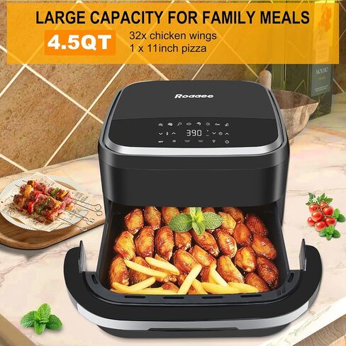Pizza Oven & Air Fryer, 4.5QT 11-in-1 Flat Airfryer with Superior Top and Bottom Airflow Tech, Digital Display, Large Viewing Window, Grill Plate, Up to 32 Chicken Wings / 11" Pizza Capacity in Saudi Arabia