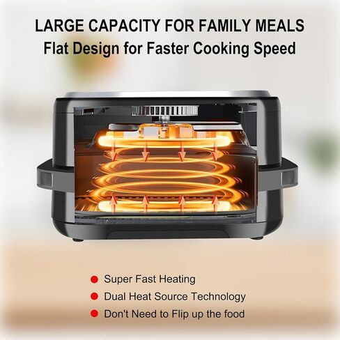 Pizza Oven & Air Fryer, 4.5QT 11-in-1 Flat Airfryer with Superior Top and Bottom Airflow Tech, Digital Display, Large Viewing Window, Grill Plate, Up to 32 Chicken Wings / 11" Pizza Capacity in Saudi Arabia