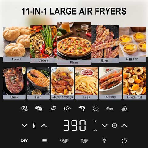 Pizza Oven & Air Fryer, 4.5QT 11-in-1 Flat Airfryer with Superior Top and Bottom Airflow Tech, Digital Display, Large Viewing Window, Grill Plate, Up to 32 Chicken Wings / 11" Pizza Capacity in Saudi Arabia