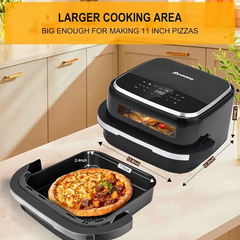 Pizza Oven & Air Fryer, 4.5QT 11-in-1 Flat Airfryer with Superior Top and Bottom Airflow Tech, Digital Display, Large Viewing Window, Grill Plate, Up to 32 Chicken Wings / 11" Pizza Capacity in Saudi Arabia