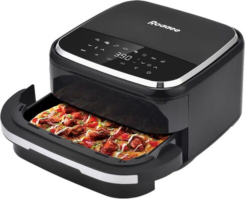 Pizza Oven & Air Fryer, 4.5QT 11-in-1 Flat Airfryer with Superior Top and Bottom Airflow Tech, Digital Display, Large Viewing Window, Grill Plate, Up to 32 Chicken Wings / 11" Pizza Capacity in Saudi Arabia