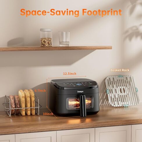 مقلاة هوائية 8 في 1، مقلاة هوائية سعة 4.5 كيو تي، موفرة للمساحة ومدمجة مع محرك بتيار مستمر، طهي سريع ومقرمش، سرعة مروحة قابلة للتعديل، زيت أقل بنسبة 95% لوجبات عائلية صحية، آمنة للاستخدام في غسالة الأطباق in Kuwait