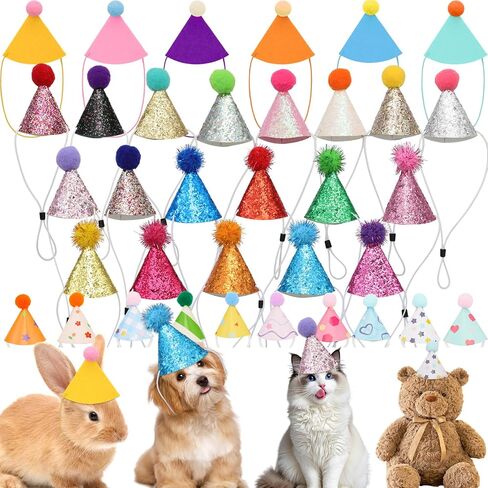 36 Pack Mini Party Hats with Sequins Puppy Felt Paper Hats for Birthday Small Dog Cats Rabbits Stuffed Animals Dolls Adjustable Headband Birthday Caps Pet Grooming Costume Accessories in Saudi Arabia