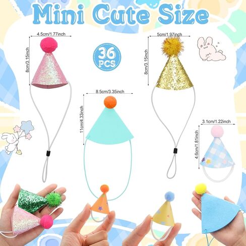 36 Pack Mini Party Hats with Sequins Puppy Felt Paper Hats for Birthday Small Dog Cats Rabbits Stuffed Animals Dolls Adjustable Headband Birthday Caps Pet Grooming Costume Accessories in Saudi Arabia