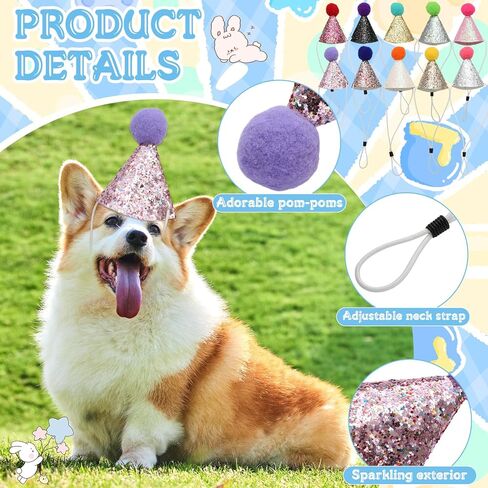 36 Pack Mini Party Hats with Sequins Puppy Felt Paper Hats for Birthday Small Dog Cats Rabbits Stuffed Animals Dolls Adjustable Headband Birthday Caps Pet Grooming Costume Accessories in Saudi Arabia