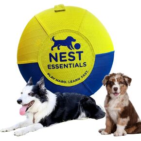 Herding Ball for Dogs 18" Durable Training Dog Toy for Medium & Large Dogs | Dog Ball Includes Clicker + Pump | Blue & Yellow | Tough 1680D Fabric | for Active Breeds in Saudi Arabia