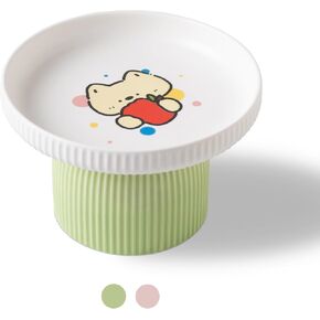 وعاء سيراميك مرتفع للقطط مع حامل طويل - طبق طعام للقطط ضحل عريض للغاية لتخفيف تعب الشارب ومكافحة القيء، أكثر أمانًا من البلاستيك، أثقل من المعدن، آمن للاستخدام في غسالة الأطباق وخالي من الرصاص in Kuwait