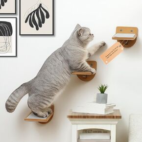 أرفف حائط للقطط بوزن 45 رطلاً مع 3 خطوات مضادة للانزلاق، وأثاث ورف على جدران القطط مثبتة لتوفير المساحة مع وسادة قابلة للغسل للتسلق، ورف داخلي للقطط الكبيرة (خطوات حائط طبيعية للقطط) in Kuwait