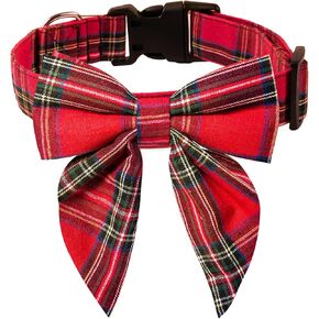 Christmas Dog Collar Detachable Dog Bow Ties Adjustable Soft Cotton Red Plaid Christmas Collars Bowtie for Large/Medium/Small Pets as Holiday Fall Winter Gifts in Saudi Arabia
