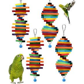 Bissap 2 PCS Bird Chew Toys, Multicolored Bagel Cascade Bird Parrot Chewing Sticks Biting Wooden Blocks Toy for Small Medium Conure Parakeet Cockatiels Lovebird Similar Sized Pet Birds in Kuwait