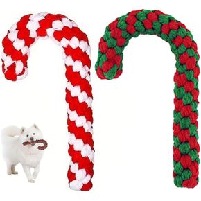 2PCS Candy Cane Rope Toys,Cotton Rope Toys and Christmas Decoration,Christmas Chew Toys for Puppy Small Pet Medium Large Dog Chewing Teething Clean and Training (red White/Green red) in Kuwait