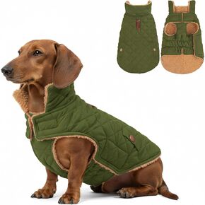 azuza Dog Jacket Waterproof & Windproof Dog Coat for Small Dogs with Thick Fleece, High Collar with Leash Hole, Adjustable Velcro & Elastic Belly, Army Green L in Kuwait
