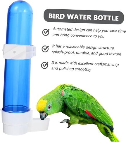Luxshiny 4pcs Automatic Bird Water Fountain Plastic Parrot Drinking Bottles with Transparent and Blue Containers Easy to Install Pet Supplies for Cage Feeding in Kuwait