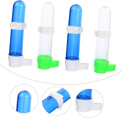 Luxshiny 4pcs Automatic Bird Water Fountain Plastic Parrot Drinking Bottles with Transparent and Blue Containers Easy to Install Pet Supplies for Cage Feeding in Kuwait