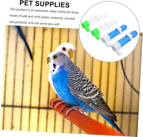 Luxshiny 4pcs Automatic Bird Water Fountain Plastic Parrot Drinking Bottles with Transparent and Blue Containers Easy to Install Pet Supplies for Cage Feeding in Kuwait