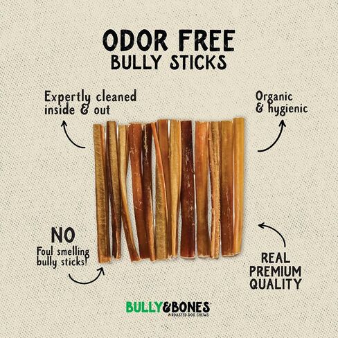 Bully & Bones 6 Inch Odor Free Bully Sticks (8 Ounces) for Small Dogs and Puppies. Healthy Single-Ingredient Beef chew Treats Crafted to Stimulate Your Dog’s Taste Buds. 6" Bully Sticks 8oz. in Kuwait