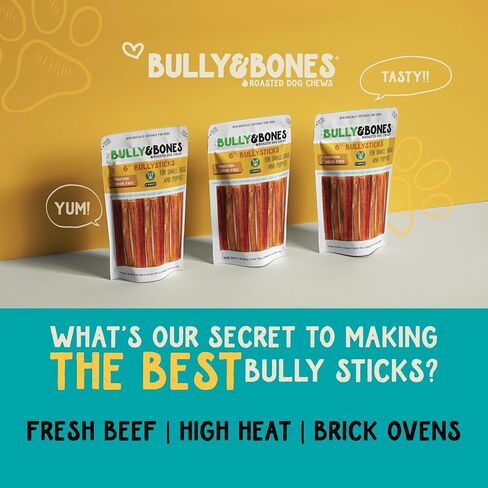 Bully & Bones 6 Inch Odor Free Bully Sticks (8 Ounces) for Small Dogs and Puppies. Healthy Single-Ingredient Beef chew Treats Crafted to Stimulate Your Dog’s Taste Buds. 6" Bully Sticks 8oz. in Kuwait