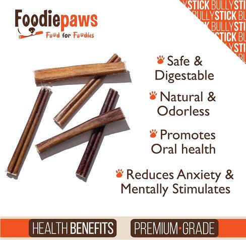 FOODIEPAWS عصي الفتوة للكلاب مقاس 6 بوصات، 15 عبوة | لحوم البقر الطبيعية بالكامل والتي تتغذى على العشب | نسبة عالية من البروتين، خالية من الجلود الخام، مضغ للكلاب قابل للهضم بالكامل | علاجات أسنان طويلة الأمد لجميع السلالات in Saudi Arabia
