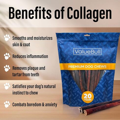 ValueBull Collagen Sticks for Dogs, 12 Inch Thick Chews, Natural Long-Lasting Dog Treats, 50 Count Bulk Pack - Supports Joints, Skin & Coat with Chondroitin & Glucosamine in Kuwait