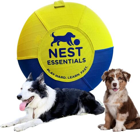 Herding Ball for Dogs 18" Durable Training Dog Toy for Medium & Large Dogs | Dog Ball Includes Clicker + Pump | Blue & Yellow | Tough 1680D Fabric | for Active Breeds in Saudi Arabia