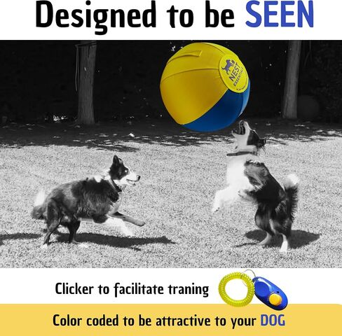 Herding Ball for Dogs 18" Durable Training Dog Toy for Medium & Large Dogs | Dog Ball Includes Clicker + Pump | Blue & Yellow | Tough 1680D Fabric | for Active Breeds in Saudi Arabia