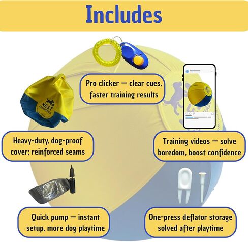 Herding Ball for Dogs 18" Durable Training Dog Toy for Medium & Large Dogs | Dog Ball Includes Clicker + Pump | Blue & Yellow | Tough 1680D Fabric | for Active Breeds in Saudi Arabia