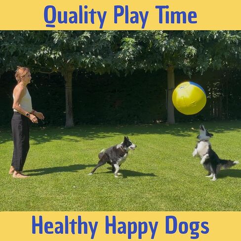 Herding Ball for Dogs 18" Durable Training Dog Toy for Medium & Large Dogs | Dog Ball Includes Clicker + Pump | Blue & Yellow | Tough 1680D Fabric | for Active Breeds in Saudi Arabia