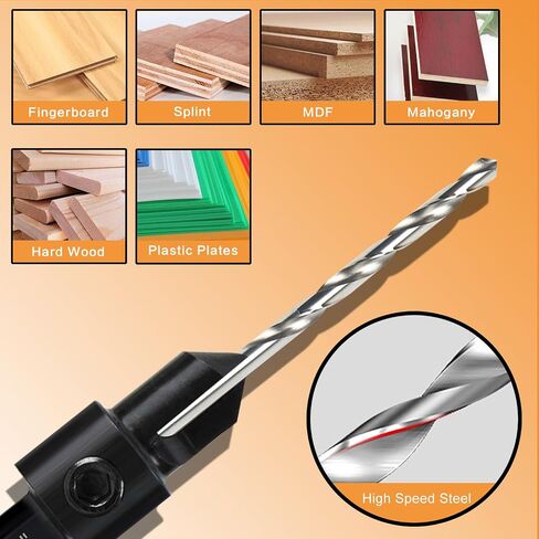 5-pc Woodworking Countersink Counterbore Drill Bit Set 3in1 for #6 8 10 12 16 Screws, M2 Pilot Drill Bits Adjustable Depth, 82-Degree Chamfer with Stop, 1/4" Hex Shank, Includes 2 Allen Wrenches in Saudi Arabia