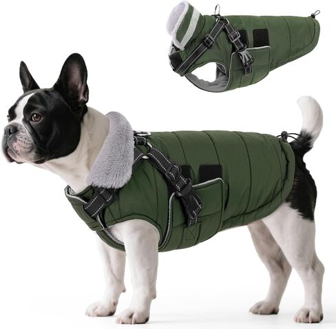 Queenmore Winter Dog Jackets for Medium Dogs with Harness Built-in, Waterproof Puffer Jacket for Snow/Cold Weather, Pet Warm Coat for Doggie Boy/Girl - Fleece Lining Reflective Easy-on, Navy M in Saudi Arabia