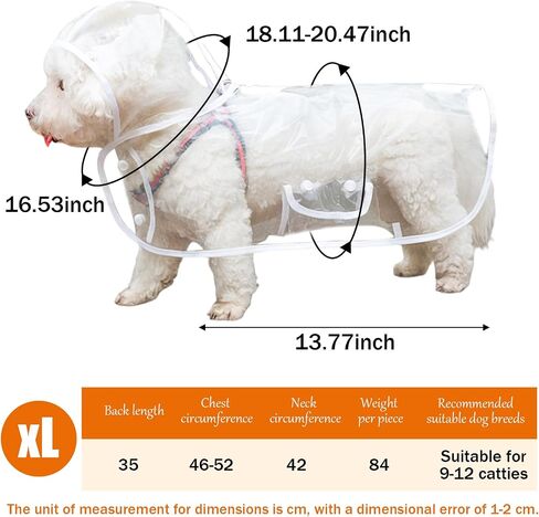 Pet Raincoat, Dog Waterproof Puppy Raincoat Coat Transparent Pet Dog Rainwear Clothes for Cats XL in Saudi Arabia