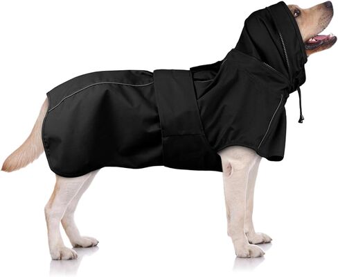 Dog Raincoat XXL, Waterproof Dog Raincoats for Large Dogs with Hood, Leash Hole, Reflect Strips, Ideal for Rain, Snow, Windy Weather & Outdoor Walks, Camping, Hiking - Black in Saudi Arabia
