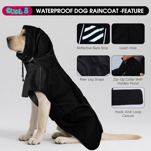 Dog Raincoat XXL, Waterproof Dog Raincoats for Large Dogs with Hood, Leash Hole, Reflect Strips, Ideal for Rain, Snow, Windy Weather & Outdoor Walks, Camping, Hiking - Black in Saudi Arabia