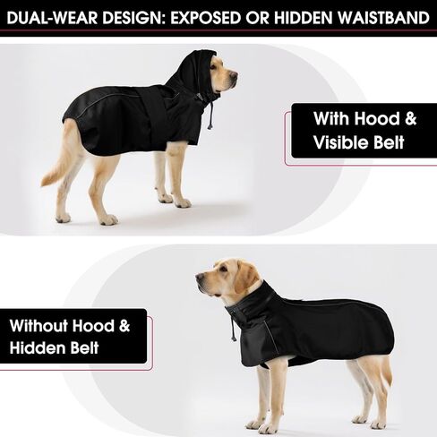 Dog Raincoat XXL, Waterproof Dog Raincoats for Large Dogs with Hood, Leash Hole, Reflect Strips, Ideal for Rain, Snow, Windy Weather & Outdoor Walks, Camping, Hiking - Black in Saudi Arabia